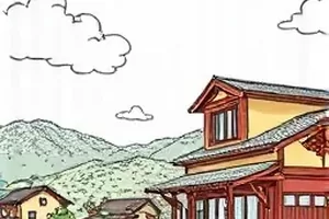 《小满的旧书店》封面,旧书店门口堆着捆好的书与木箱